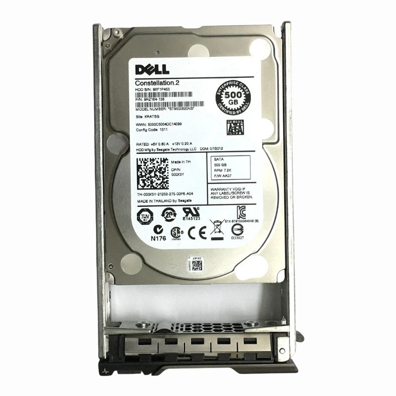 000X3Y Dell 500GB 7.2K RPM 6Gb/s SATA Hot-Pluggable 64MB Cache 2.5-inch Hard Drive with Tray for PowerEdge Server & PowerVault Storage Array