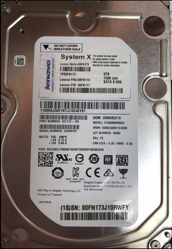 00FN174 IBM 6TB 7.2K RPM 6Gb/s SATA 3.5-inch Hard Disk Drive