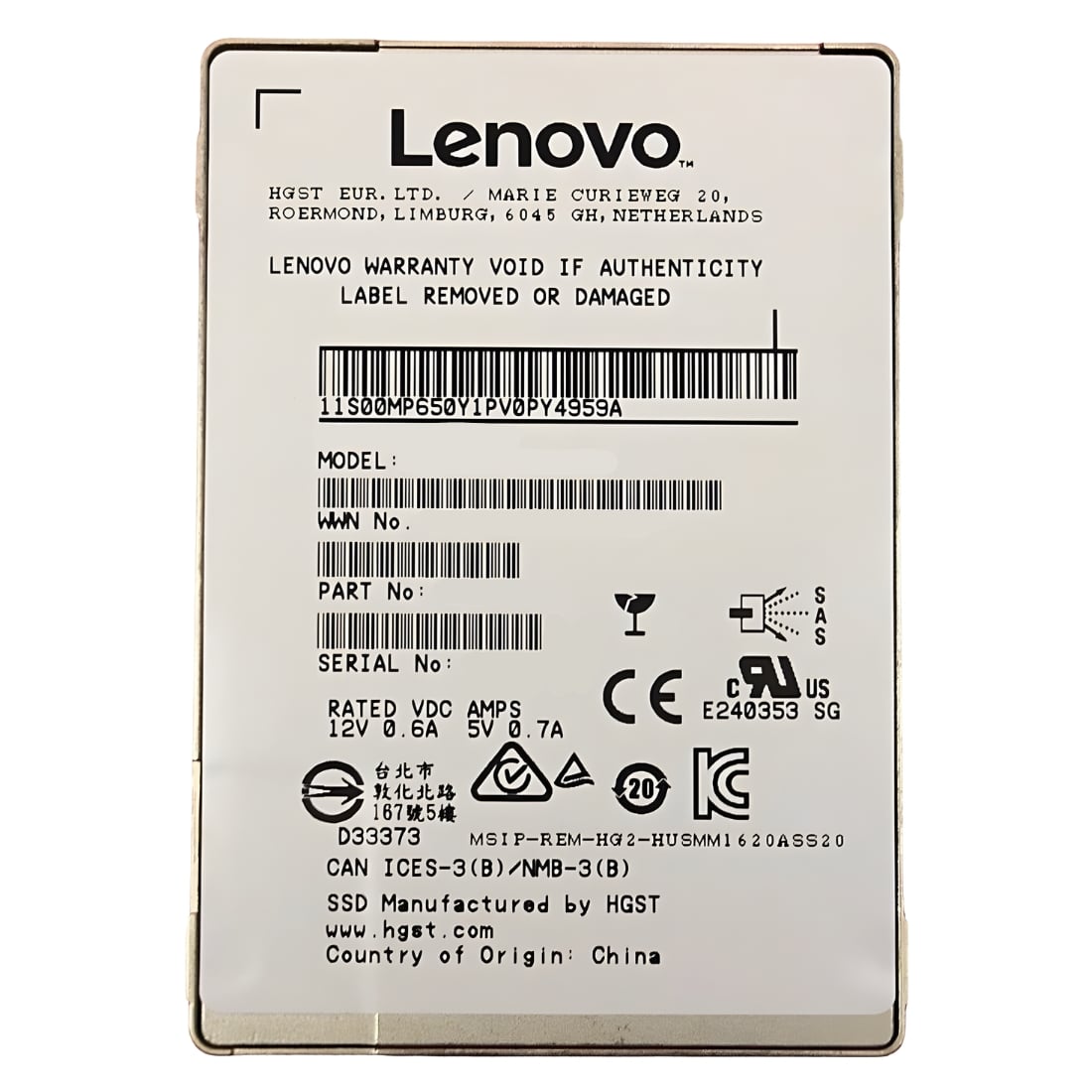 00MP663 Lenovo HGST 300GB 10K RPM 12Gb/s SAS 2.5-Inch Hard Drive