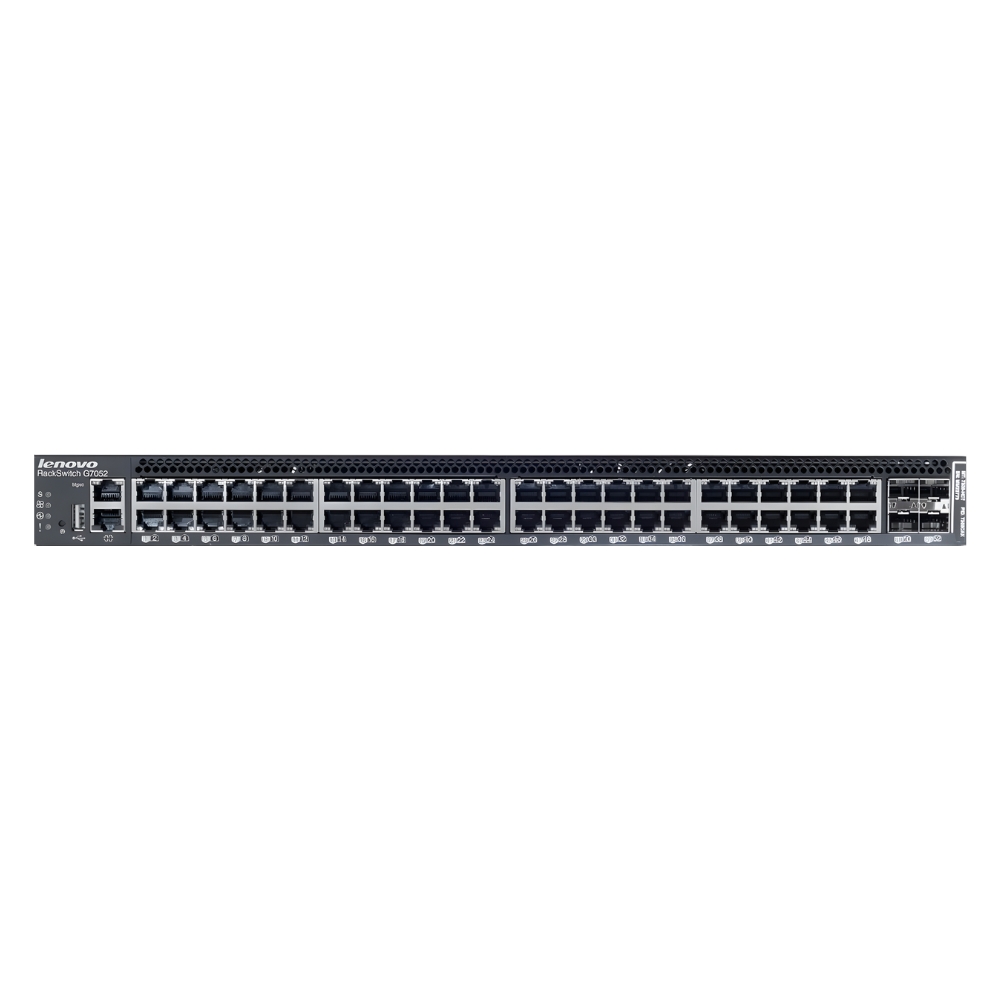 00MY224 Lenovo RackSwitch G7052 48-Port RJ-45 10/100/1000Base-T + 4x SFP+ Layer 2 Managed 1U Gigabit Ethernet Switch