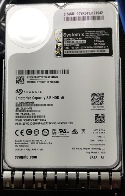 00YK342 Lenovo 10TB 7.2K RPM 6Gb/s NL SATA 3.5 Inch Hot Swap Hard Drive