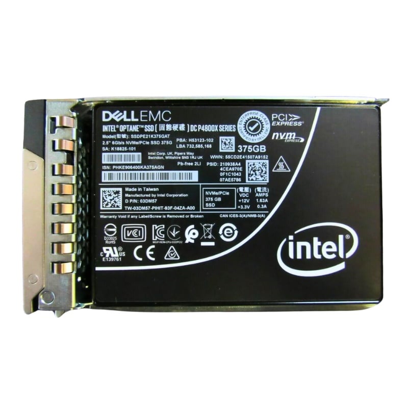 3DM57 Dell 375GB PCIe Gen 3.0 x4 NVMe Write Intensive 2.5-Inch Solid State Drive
