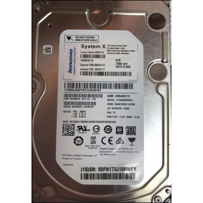 00FN174 IBM 6TB 7.2K RPM 6Gb/s SATA 3.5-inch Hard Disk Drive