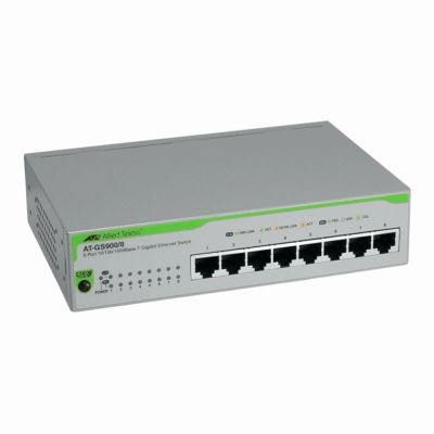 AT-GS900/8-50 Allied Telesis GS900 Series 8 x Ports 1000Base-T Rack-mountable Layer 2 Unmanaged Gigabit Ethernet Network Switch