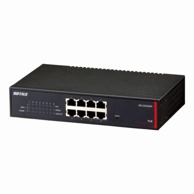 BS-GS2008P Buffalo 8-Ports Manageable 8 x PoE+ 10/100/1000Base-T Wall Mountable Desktop Multi-Port Gigabit Smart Switch