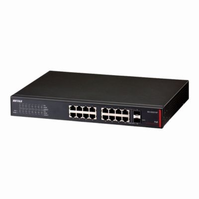 BS-GS2016P Buffalo 16-Port PoE+ 10/100/1000Base-T 1000Base-X Gigabit Ethernet Rack-Mountable Switch