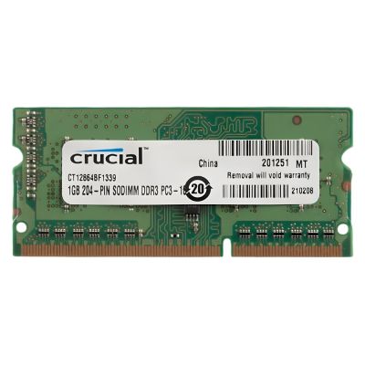 CT12864BF1339 Crucial 1GB DDR3-1333 PC3-10600 Non-ECC Unbuffered CL9 204-Pin SoDIMM 1.35V Low Voltage Memory Module