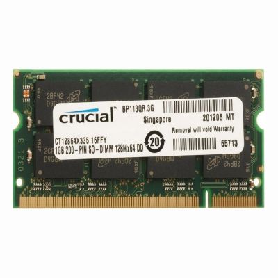 CT12864X335.16FFY Crucial 1GB DDR-333MHz PC2700 Non-ECC Unbuffered CL2.5 200-Pin SoDimm 2.5V Memory Module