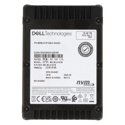 H4N87 Dell 15.36TB NVMe PCIe Gen5 x4 U.2 2.5-inch Read Intensive SSD