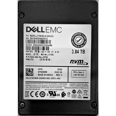 7NXWW Dell 3.84TB PCIe Gen 4.0 x4 NVMe 2.5-inch Enterprise Solid State Drive