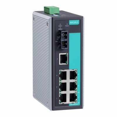 EDS-308-S-SC Moxa Industrial Unmanaged with 7 10/100BaseT(X) ports, 1 single mode 100BaseFX port, SC connector Ethernet Switch