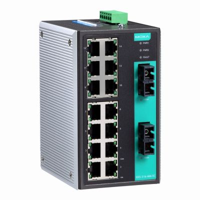 EDS-316-MM-ST Moxa Industrial Unmanaged with 14 10/100BaseT(X) ports, 2 multi mode 100BaseFX ports, ST connector Ethernet Switch