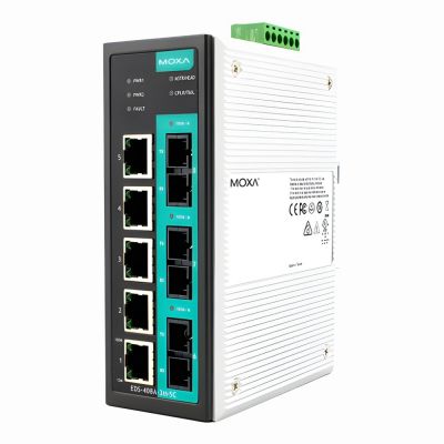 EDS-408A-3M-SC Moxa Entry-level managed with 5 10/100BaseT(X) ports, and 3 100BaseFX multi-mode ports with SC connectors Ethernet switch