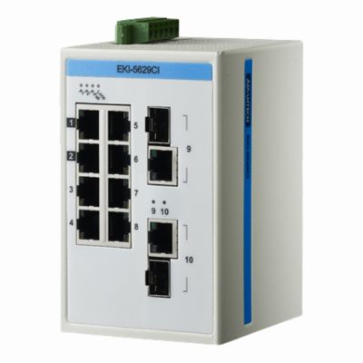 EKI-5629CI-AE Advantech 8 x Ports 1000BaseT + 2 x Ports Combo Layer 2 Gigabit Ethernet Temperature Industrial Switch