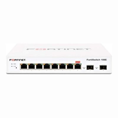 FS-108E-POE Fortinet FortiSwitch 100 Series 108E-PoE 8 x RJ-45 Ports 1000Base-T + 4 x PoE Ports + 2 x Gigabit SFP Ports Layer 2 Managed 1U Rack-mountable Gigabit Ethernet Network Switch