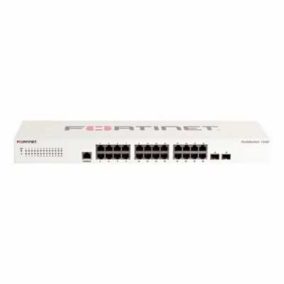 FS-124D-NFR Fortinet FortiSwitch 124D-PoE 24 x Ports 10/100/1000Base-T + 2 x Ports SFP 1U Rack-mountable Layer 2 Gigabit Ethernet Network Switch