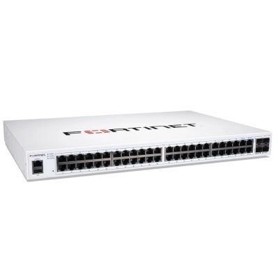 FS-148F-FPOE Fortinet FortiSwitch 100 Series 148-FPoE 48 x RJ-45 Ports PoE+ 1000Base-T + 4 x SFP+ Ports Layer 2 Managed 1U Rack-mountable Gigabit Ethernet Network Switch