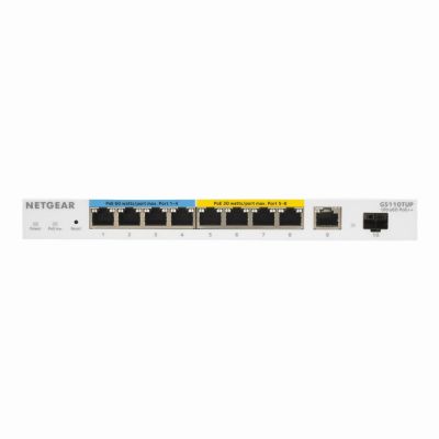 GS110TUP Netgear 8 x RJ-45 Ports PoE++ 10/100/1000Base-T + 1 x SFP Ports + 1 x Uplink Copper Port Layer 3 Managed Gigabit Ethernet Network Switch