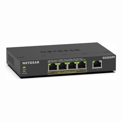 GS305PP Netgear 300 Series GS305P 4 x Ports PoE+ 10/100/1000Base-T + 1 x Port 1000Base-T Unmanaged Gigabit Ethernet Network Switch