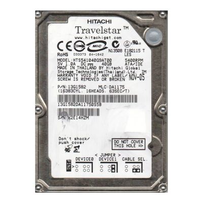 HTS541040G9AT00 Hitachi Travelstar 5K100 40GB 5.4K RPM Ultra ATA/100 8MB Cache 2.5-Inch Hard Drive