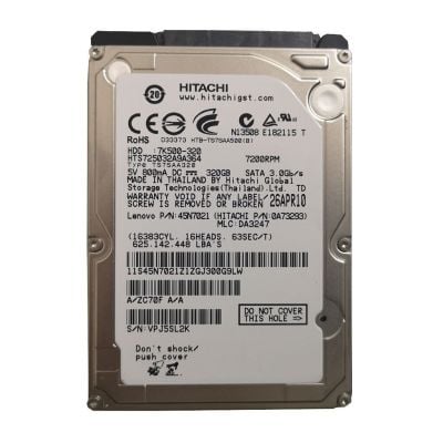 HTS725032A9A364 Hitachi TravelStar 7K500 320GB 7200RPM 16MB Cache SATA 3GB/s 7-Pin 2.5-inch Hard Drive