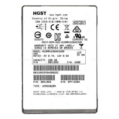 HUSMM1620ASS200 HGST Ultrastar SSD1600MM Series 200GB Multi-Level Cell SAS 12Gb/s Mainstream Endurance (Crypro Sanitize) 2.5-Inch Solid State Drive