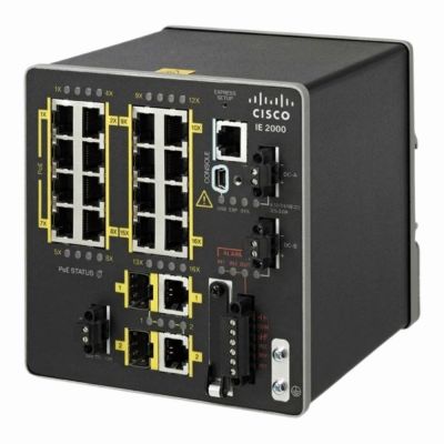 IE-2000-16PTC-G-L Cisco Industrial Ethernet 2000 Series 16 x Ports 10/100Base-TX + 2 x SFP Ports Layer 2 Managed Rail-mountable Fast Ethernet Network Switch