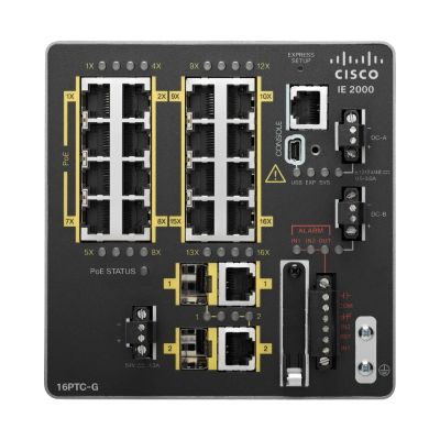 IE-2000-16PTC-G-NX Cisco Industrial Ethernet 2000 Series 16 x Ports PoE+ 10/100Base-TX + 2 x SFP Ports Layer 2 Managed Rail-mountable Fast Ethernet Network Switch