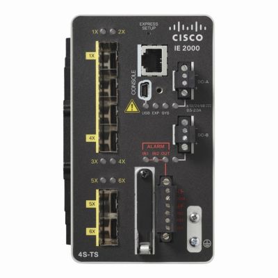 IE-2000-4S-TS-G-L Cisco Industrial Ethernet IE 2000 Series 4 x SFP Ports 10/100Base-X + 2 x GE SFP Uplink Ports Layer 2 Managed Rail-Mountable Fast Ethernet Network Switch