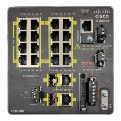 IE-2000U-16TC-GP Cisco Industrial Ethernet IE 2000U Series IE-2000U-16TC 16 x FE Ports 10/100BAse-TX + 2 x GE Combo Ports Layer 2 Managed Din Rail-Mountable Fast Ethernet Network Switch
