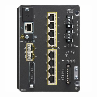 IE-3300-8T2S-E Cisco Industrial Ethernet 3300 Series IE-3300-8T 8 x Ports 10/100/1000Base-T + 2 x SFP Ports Layer 3 Managed DIN Rail Mountable Gigabit Ethernet Network Switch
