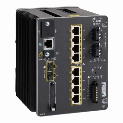 IE-3300-8T2X-A Cisco Industrial Ethernet 3300 Rugged Series 8 x Ports 10/100Base-T + 2 x SFP+ Ports 1000Base-X Layer 2 Managed Rail-mountable Gigabit Ethernet Network Switch