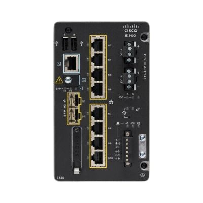 IE-3400-8T2S-A Cisco Industrial Ethernet 3400 Rugged Series 8 x Ports 10/100Base-T + 2 x SFP Ports 1000Base-X Layer 2 Managed Rail-mountable Gigabit Ethernet Network Switch