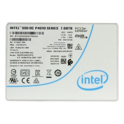 SSDPE2KE076T801 Intel DC P4610 Series 7.68TB PCI Express 3.1 x4 NVMe 3D NAND TLC AES-256 PLP U.2 2.5-Inch Solid State Drive