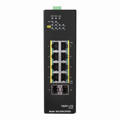 NGI-S08C2POE8 Tripp Lite 8 x Ports PoE+ 1000Base-T + 2 x Ports SFP mini-GBIC Layer 2 Managed Rail-Mountable Industrial Gigabit Ethernet Switch