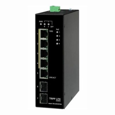 NGI-U05C2POE4 Tripp Lite 4 x Ports PoE+ 10/100/1000Base-T + 1 x Port 1GbE RJ-45 + 2 x Ports SFP mini-GBIC Layer 2 Unmanaged Rail-Mountable Gigabit Ethernet Switch