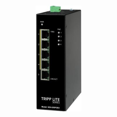 NGI-U05POE4 Tripp Lite 4 x Ports PoE+ 10/100/1000Base-T + 1 x Port 1GbE RJ-45 Layer 2 Unmanaged Rail-Mountable Industrial Gigabit Ethernet Switch