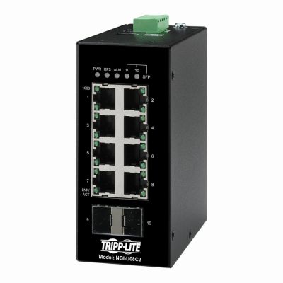 NGI-U08C2 Tripp Lite 8 x Ports 10/100/1000Base-T + 2 x Ports SFP mini-GBIC Layer 2 Unmanaged Rail-Mountable Industrial Gigabit Ethernet Switch
