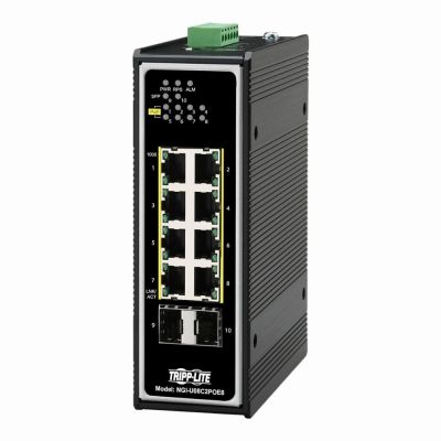 NGI-U08C2POE8 Tripp Lite 8 x Ports PoE+ 10/100/1000Base-T + 2 x Ports SFP mini-GBIC Layer 2 Unmanaged Rail-Mountable Industrial Gigabit Ethernet Switch