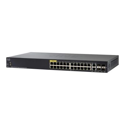 SG350-28-K9 Cisco Small Business 350 Series SG350-28 24 x Ports 10/100/1000Base-T + 2 x Ports Copper Combo SFP + 2 x Ports SFP Rack-Mountable Layer 3 Managed Gigabit Ethernet Network Switch