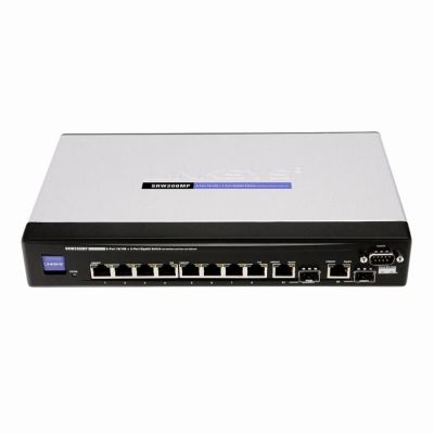 SRW208P-SG Linksys Small Business SRW208MP 8 x RJ-45 Ports PoE 10/100Base-TX + 2 x SFP Ports Layer 3 Managed Rack-mountable Fast Ethernet Network Switch
