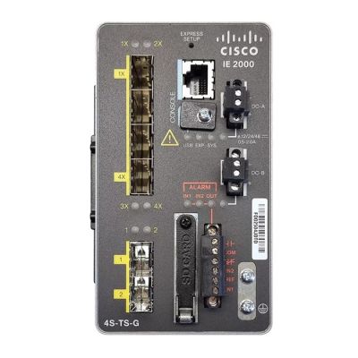 IE-2000-4S-TS-G-B Cisco Industrial Ethernet IE 2000 Series 4 x SFP Ports 10/100Base-X + 2 x GE SFP Uplink Ports Layer 2 Managed Rail-Mountable Fast Ethernet Network Switch