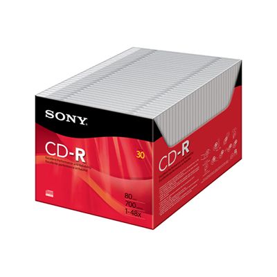 30CDQ80R Sony 48x CD-R Media - 700MB - 120mm Standard - 30 Pack Slim Jewel Case