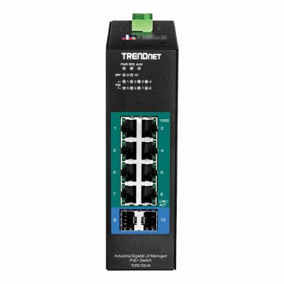 TI-PG102i-M TRENDnet 10-Port Industrial Gigabit L2 Managed PoE+ DIN-Rail Switch