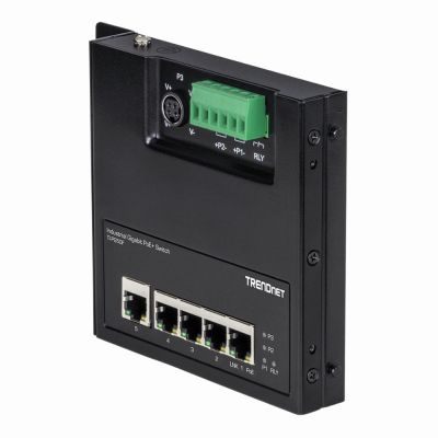TI-PG50F TRENDnet 5-Port Industrial Gigabit PoE+ Wall-Mounted Front Access Switch