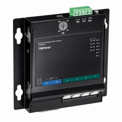 TI-PG62F TRENDnet 6-Port Industrial Gigabit PoE+ Wall-Mounted Front Access Switch