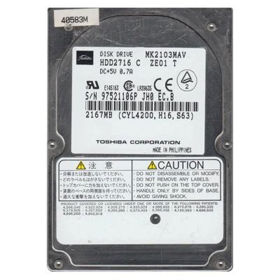 MK2103MAV Toshiba 2.16GB 4200RPM IDE Fast ATA-3 128KB 2.5-inch Hard Drive