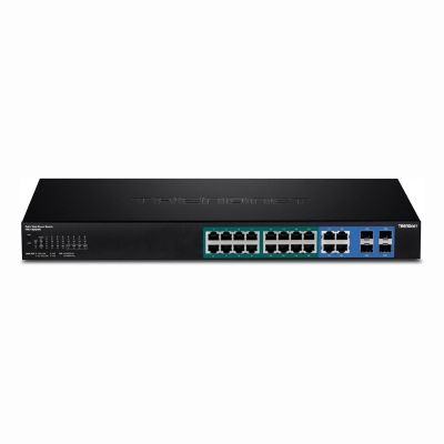 TPE-1620WS TRENDnet GREENnet 16 Port RJ45 PoE Plus 10 100 1000Base T with 2 Shared SFP Slots Layer 2 Managed Rack Mountable Gigabit Ethernet Switch