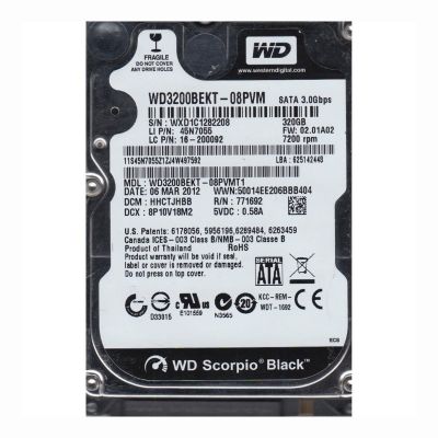 WD3200BEKT-08PVMT1 Western Digital Scorpio Black 320GB 7.2K RPM 3Gb/s SATA 512n 16MB Cache 2.5-Inch Hard Disk Drive