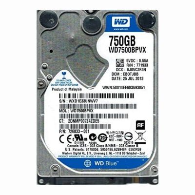 WD7500BPVX Western Digital Blue 750GB 5.4K RPM 6Gb/s SATA 8MB Cache 2.5-Inch Hard Disk Drive